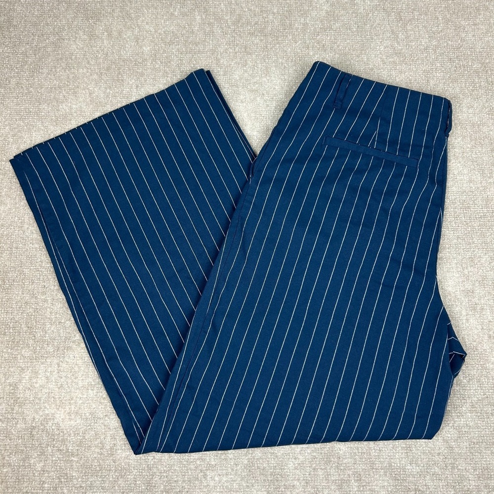 A New Day Dress Pants Womens 12 Blue Pinstripe Relaxed Stretch Pleated Wide Leg